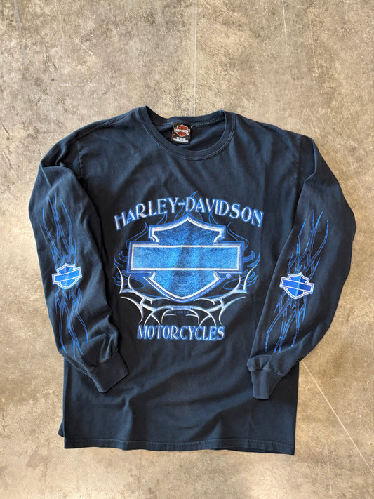 Vintage Harley Davidson Blue shield long sleeve size medium