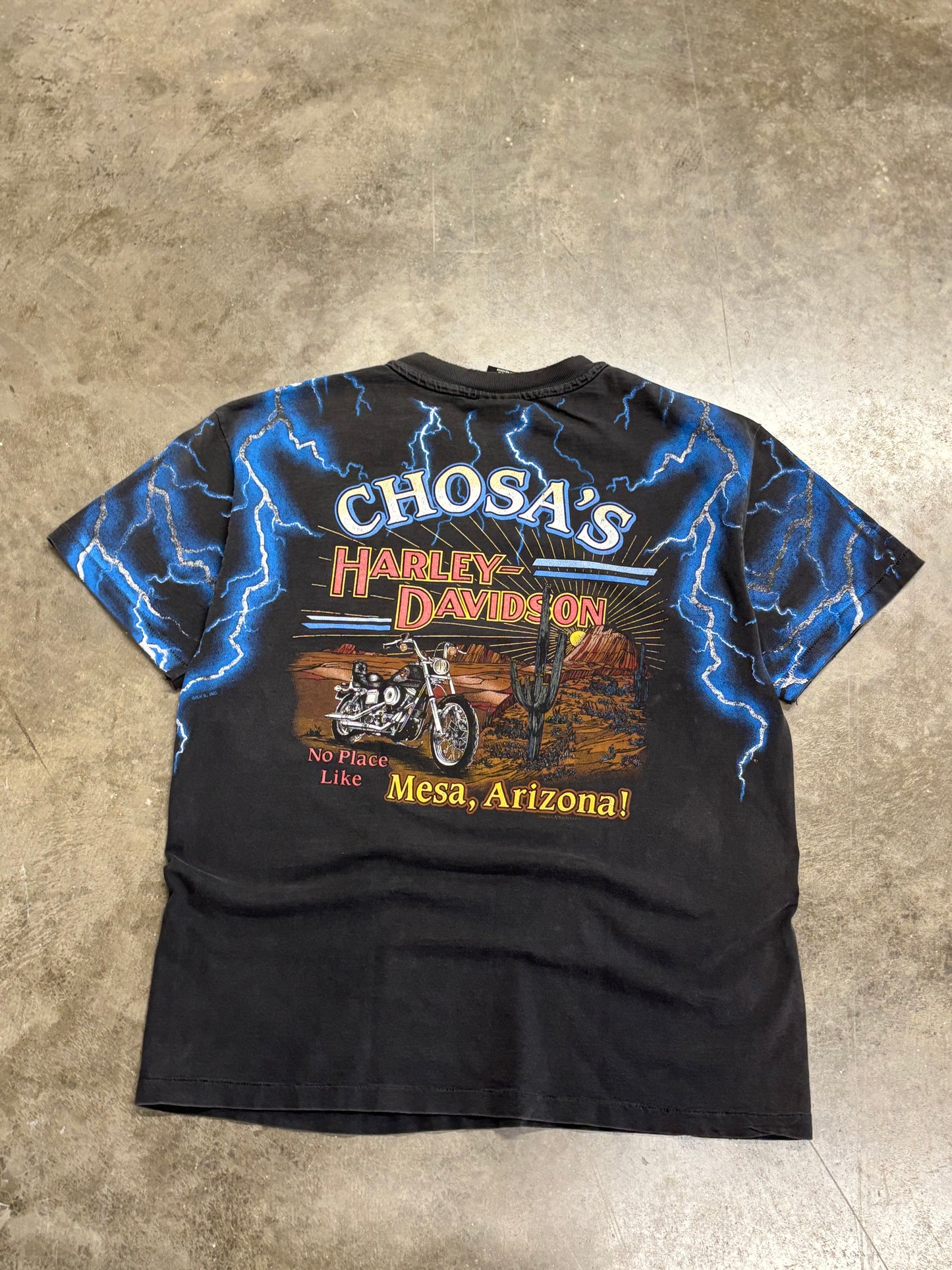 Vintage faded Harley Davidson blue lightning shirt size large