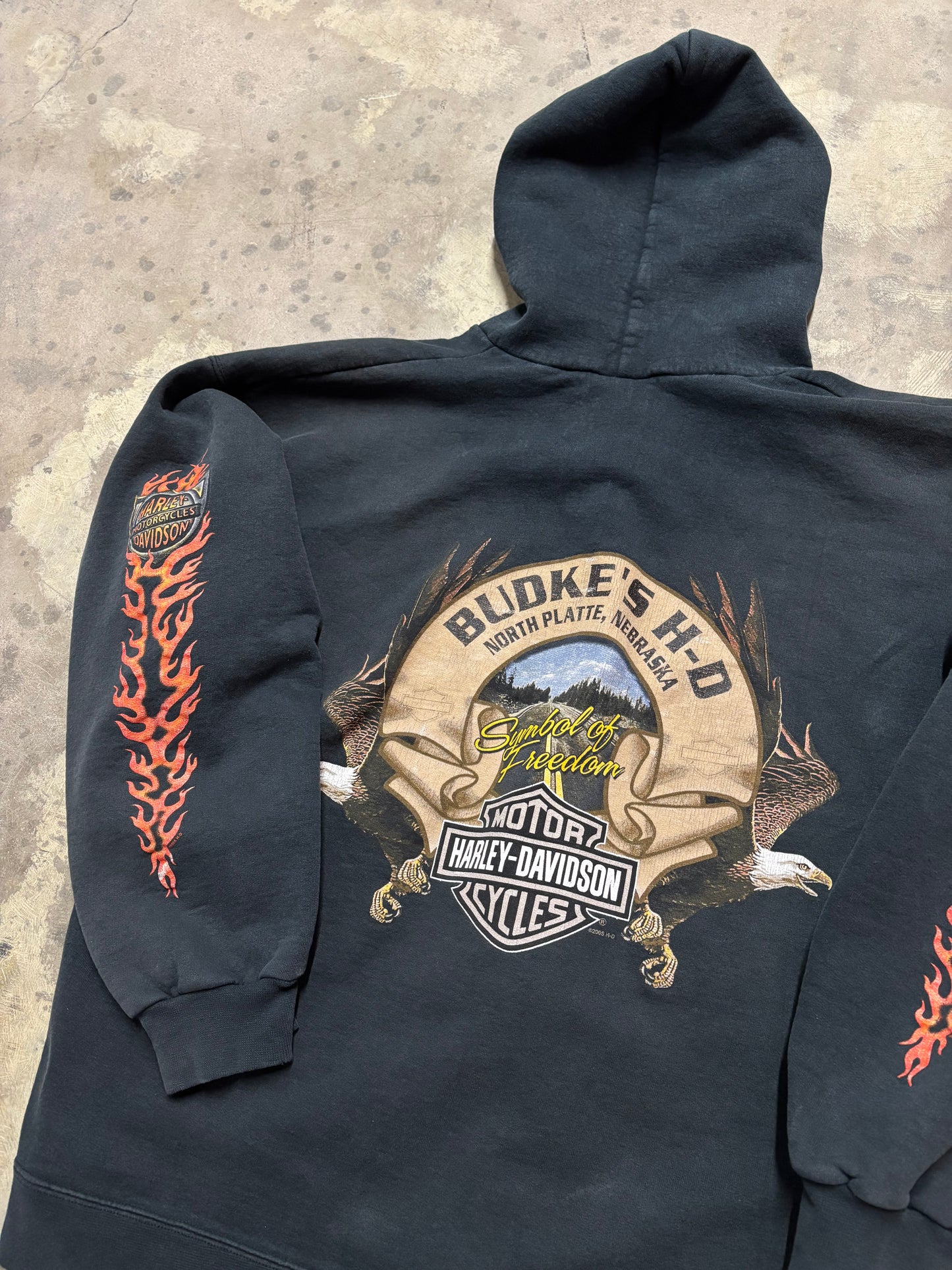 Vintage Harley Davidson flame sleeve zip up hoodie size large