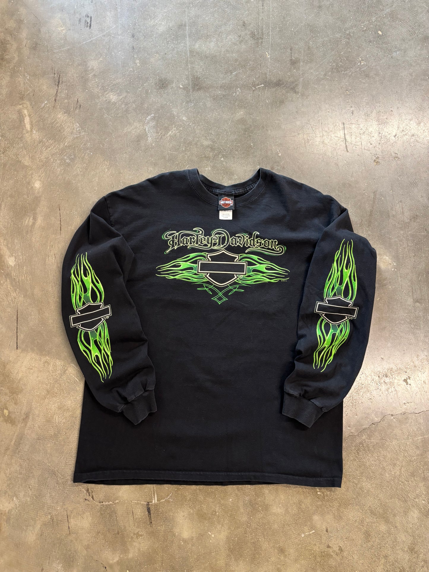 Vintage Harley Davidson Green Flame long sleeve size XL