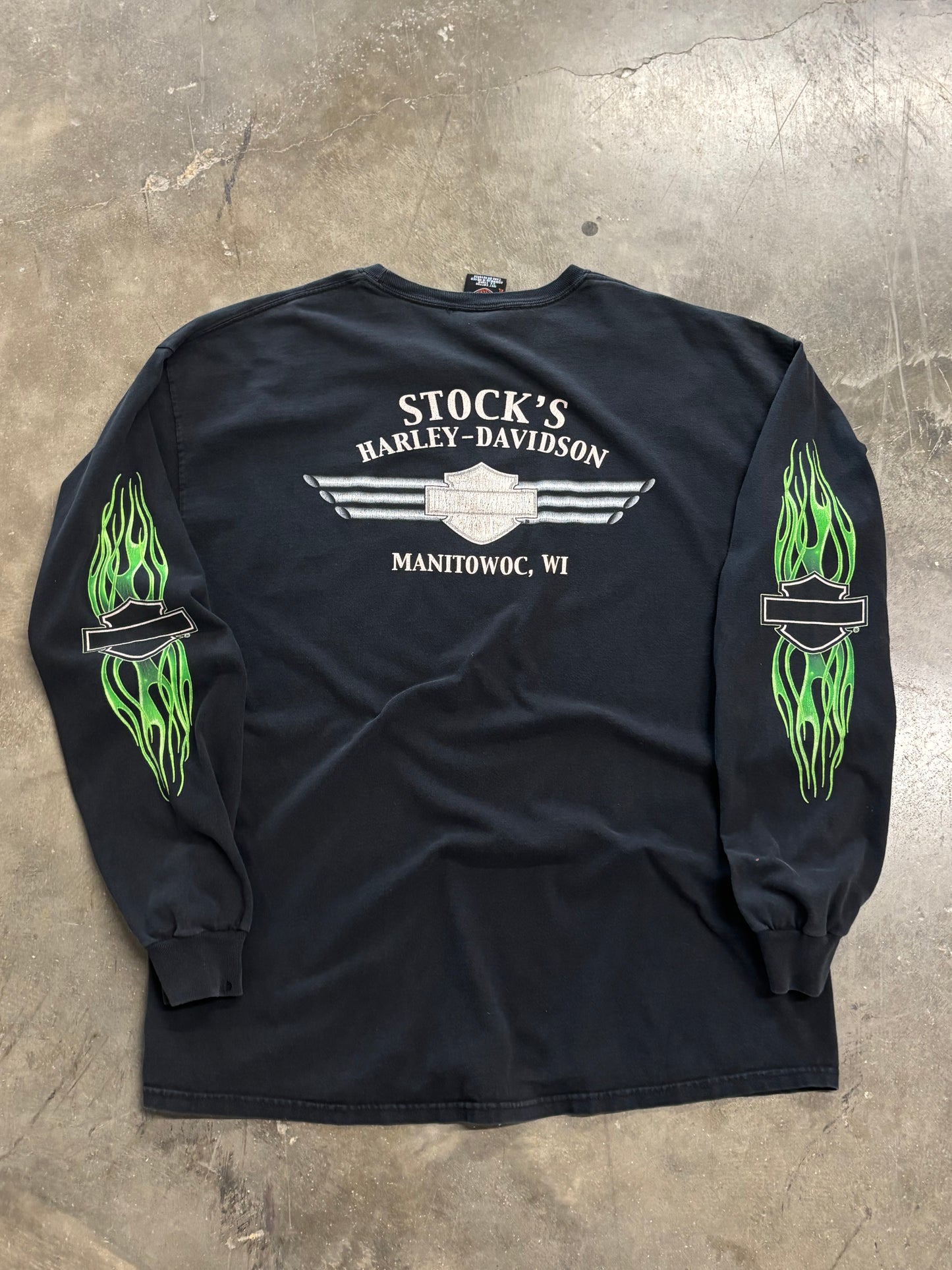 Vintage Harley Davidson Green Flame long sleeve size extra large