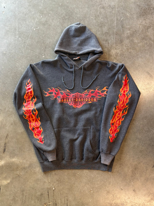 Vintage Harley Davidson flame sleeve hoodie size large