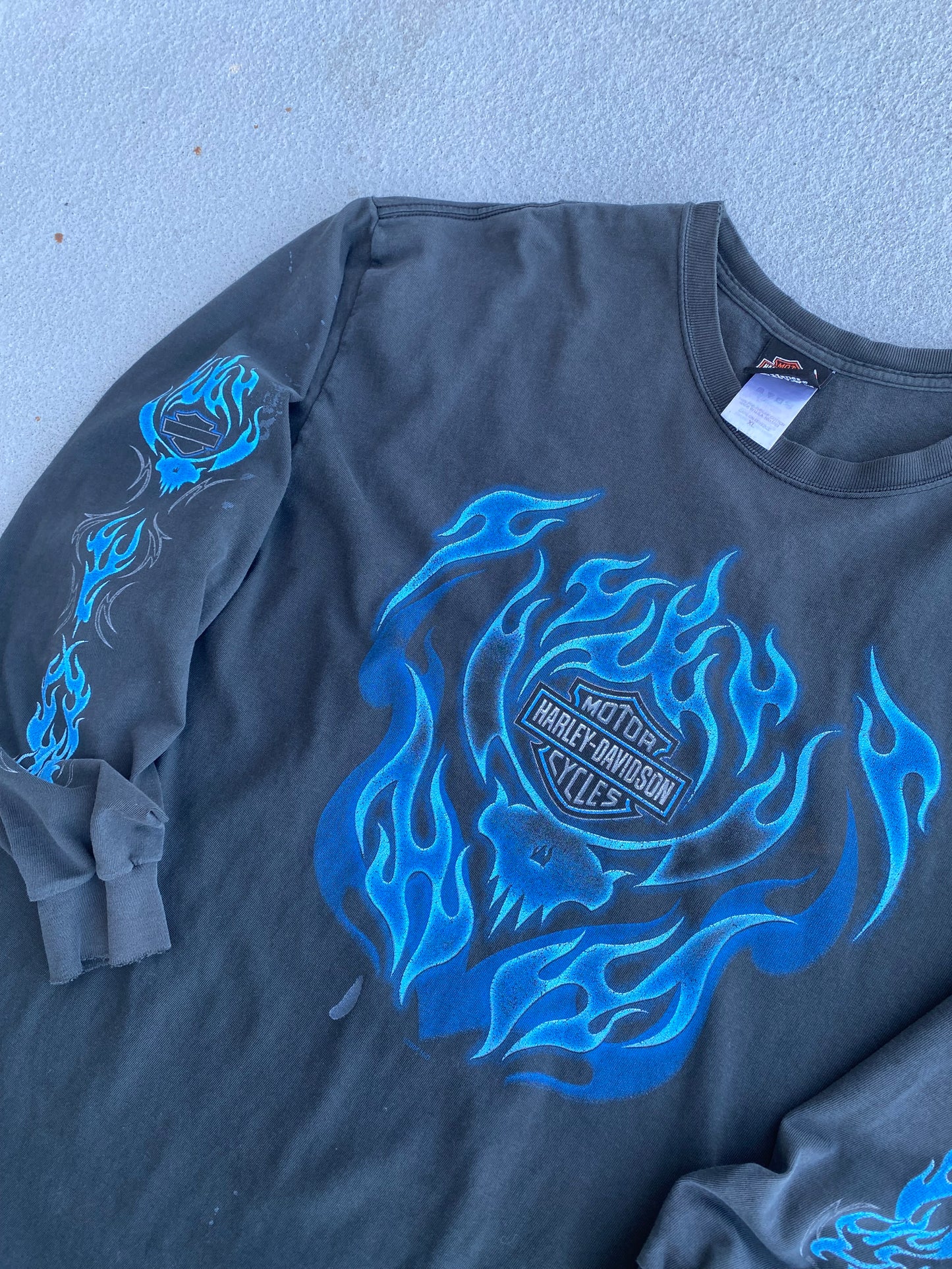 Vintage Harley Davidson Blue skull flame long sleeve size extra large
