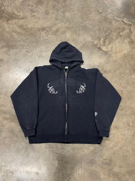 Vintage Harley Davidson bone hands zip up hoodie size large