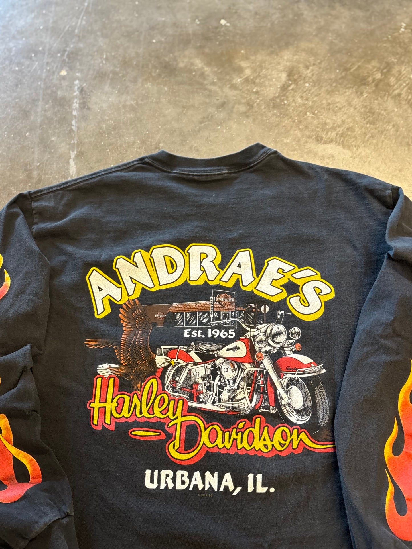 Vintage Harley Davidson Engine flaming long sleeve size large