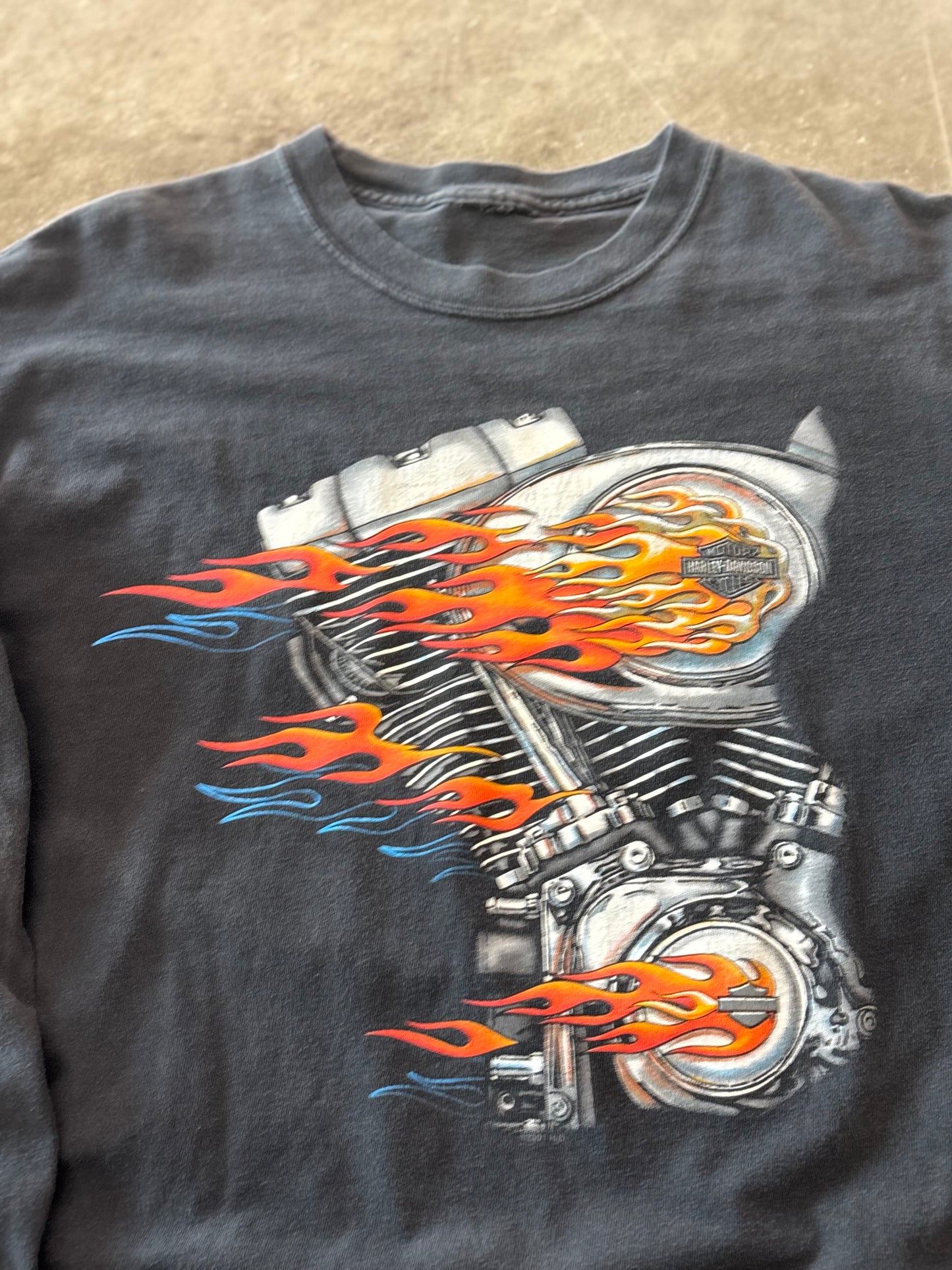 Vintage Harley Davidson Flaming engine long sleeve size large