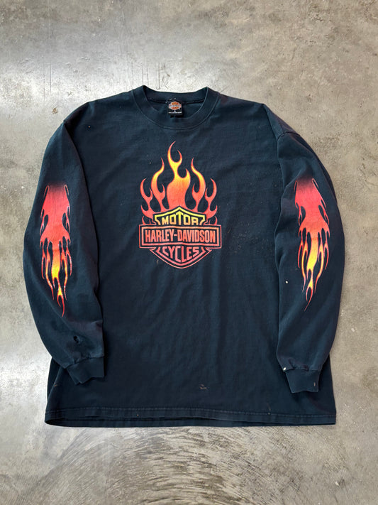 Vintage Harley Davidson flame ball bleached long sleeve size xl