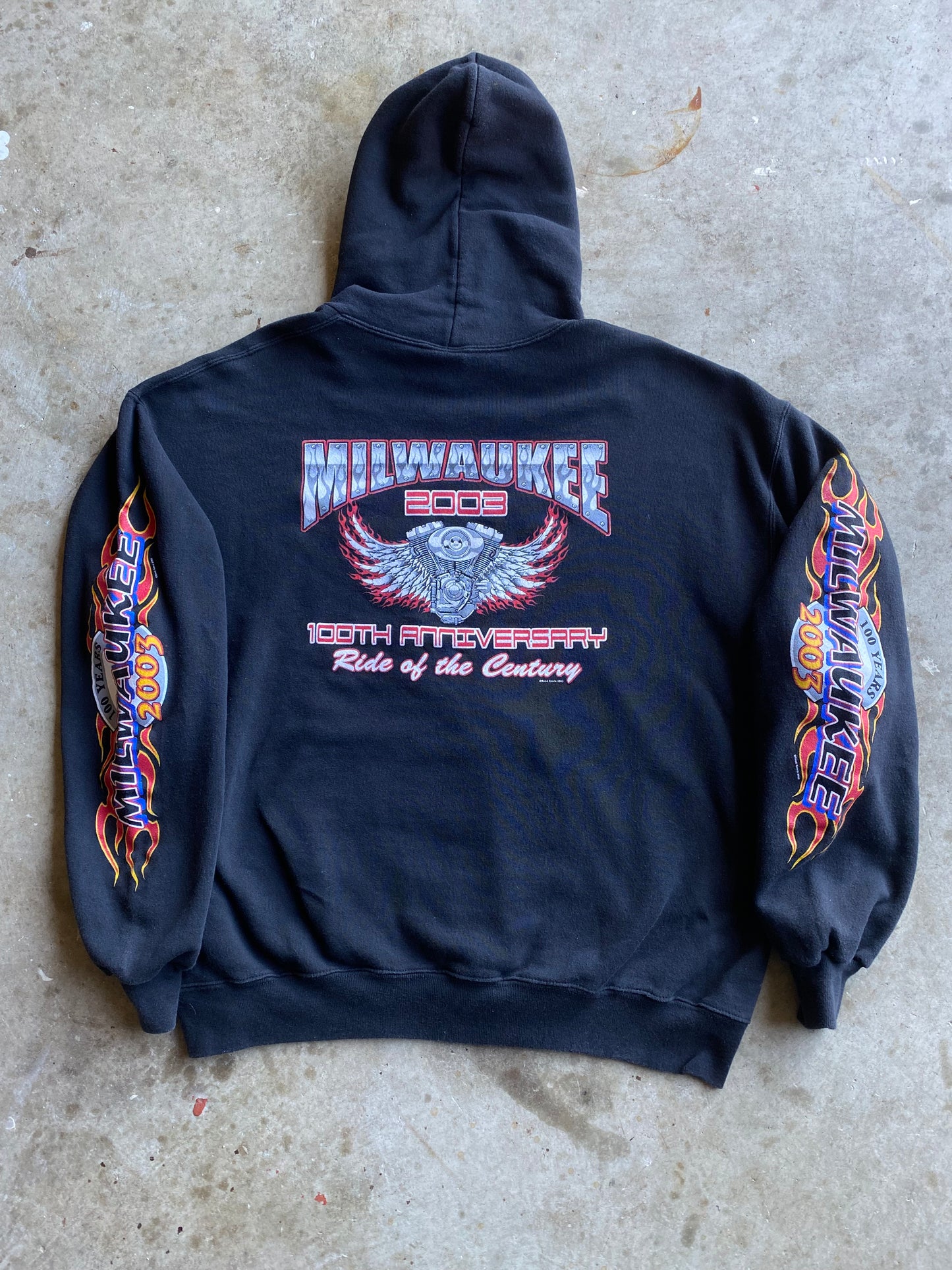 Vintage Milwaukee Bike Week 2003 Flame Sleeve Hoodie size Extra large