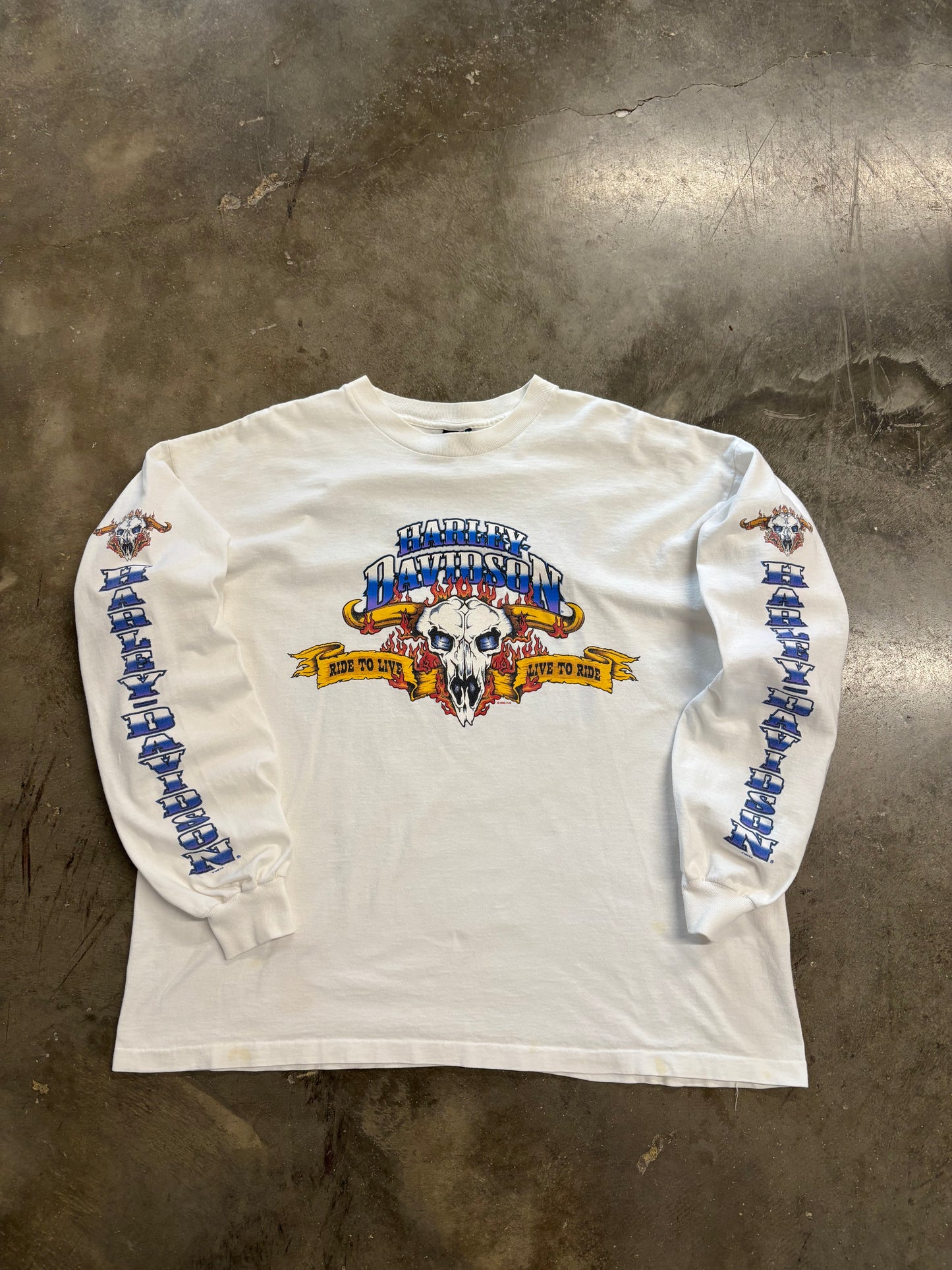 Vintage Harley Davidson white cattle long sleeve size xl