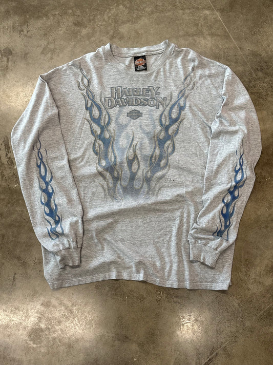 Vintage Harley Davidson Rising blue flame long sleeve size xxl