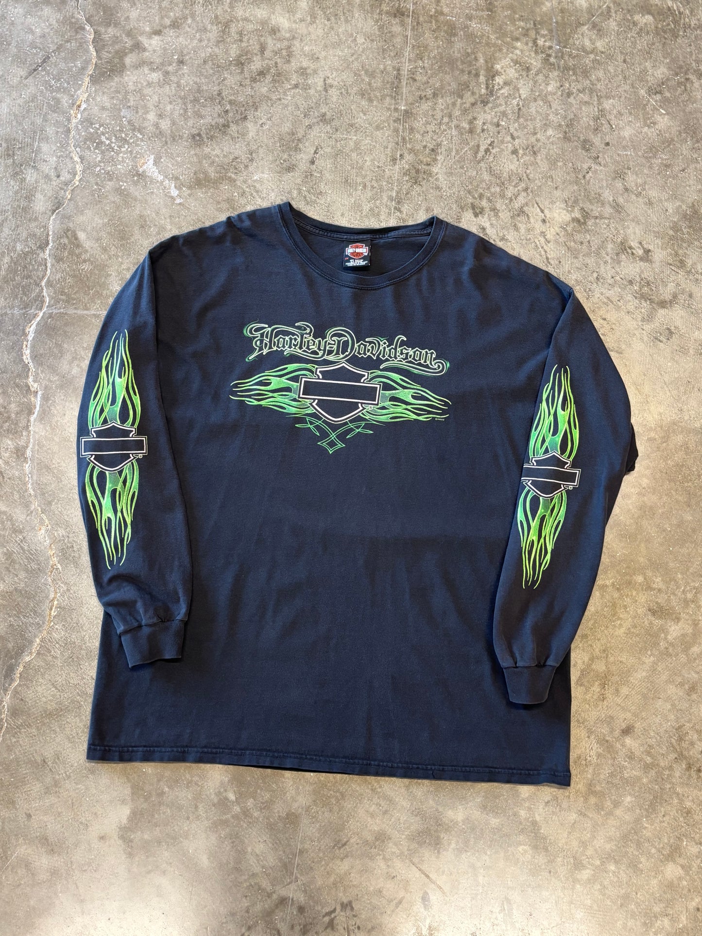 Vintage Harley Davidson Green Flame long sleeve size xxl