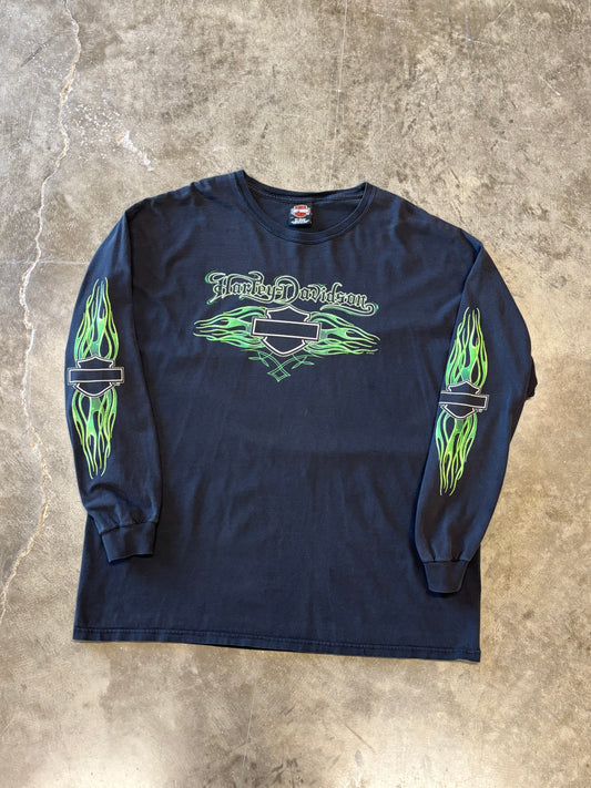 Vintage Harley Davidson Green Flame long sleeve size xxl
