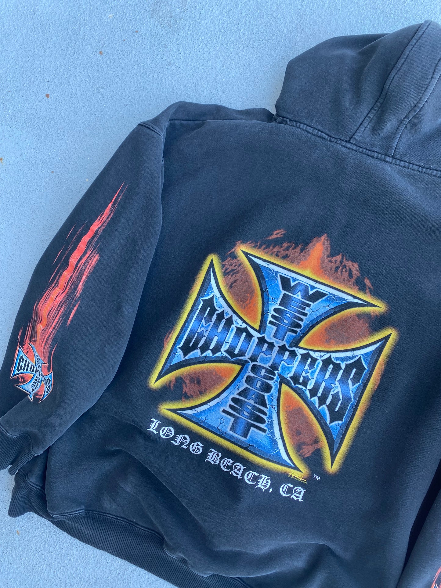 Vintage West Coast Choppers Flaming Sleeves Hoodie Size XXL