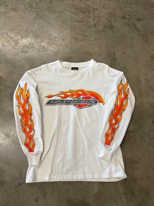 Vintage Harley Davidson white orange flame long sleeve size large