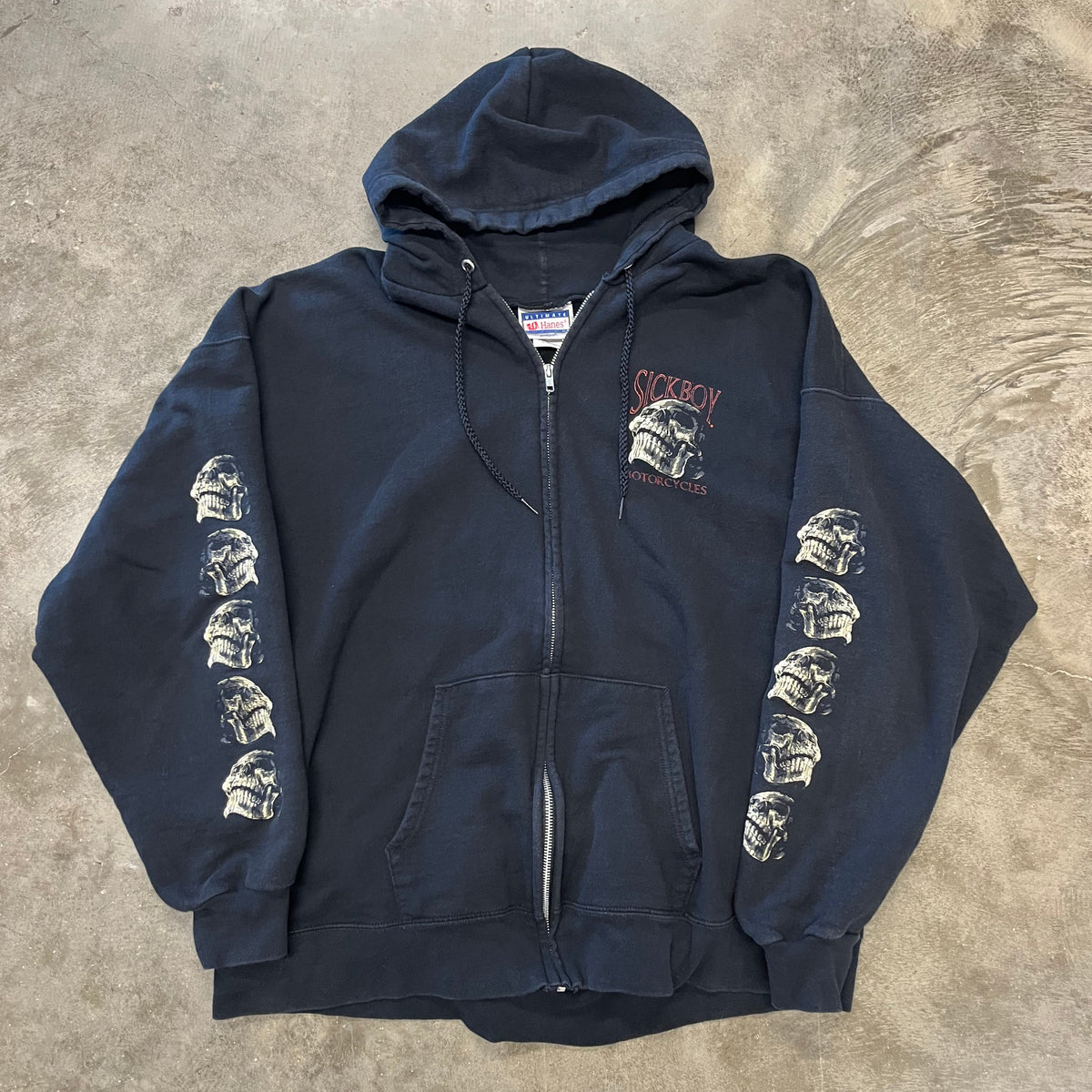 Sick boy motorcycles skullpile zip up hoodie size extra large