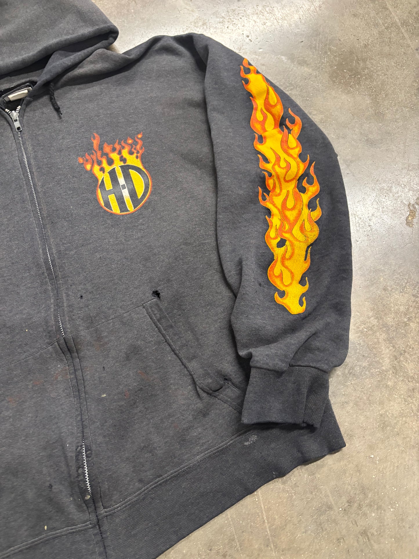 Vintage Harley Davidson Smoked out inferno flame zip up hoodie size large