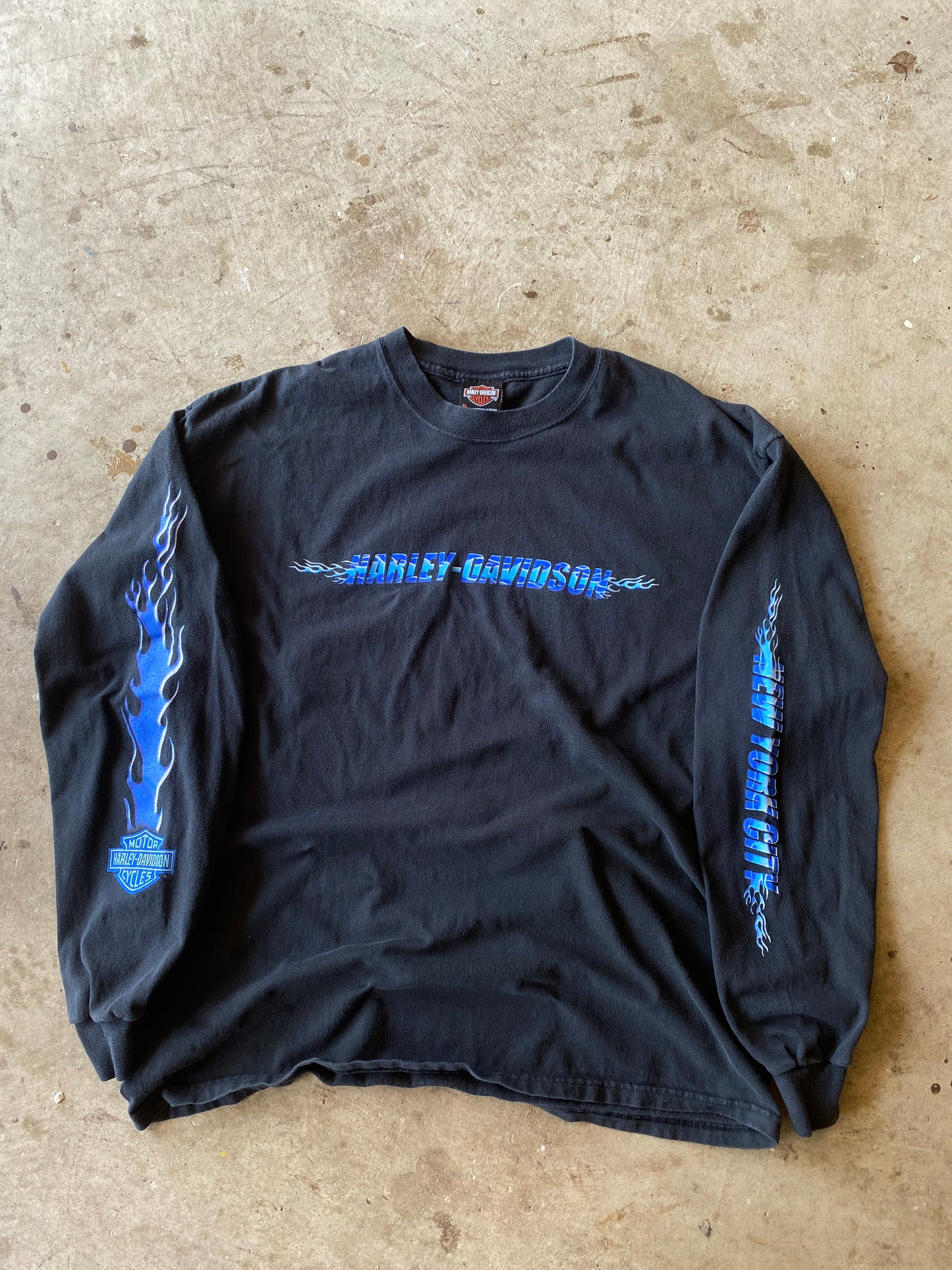 Vintage Harley Davidson NYC Twin towers blue flame long sleeve size extra large shirt