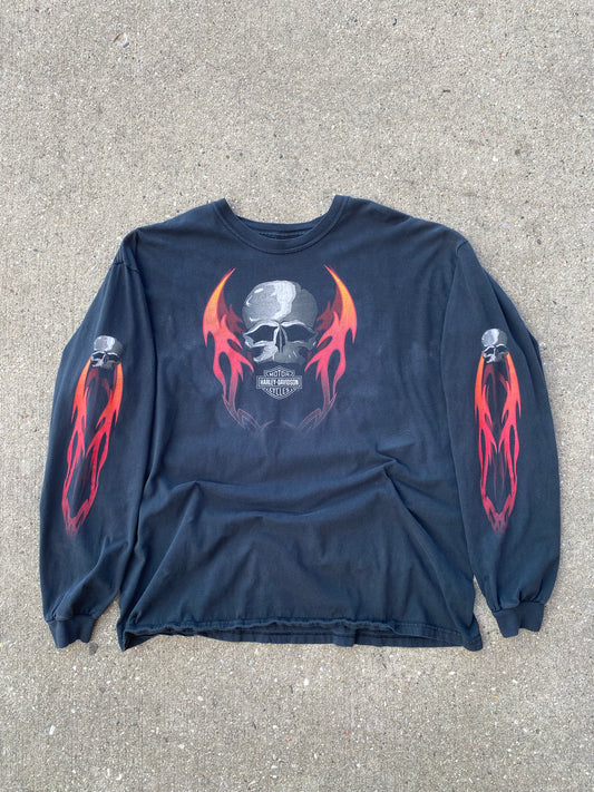 Harley Davidson Flaming skull long sleeve shirt  size XXL