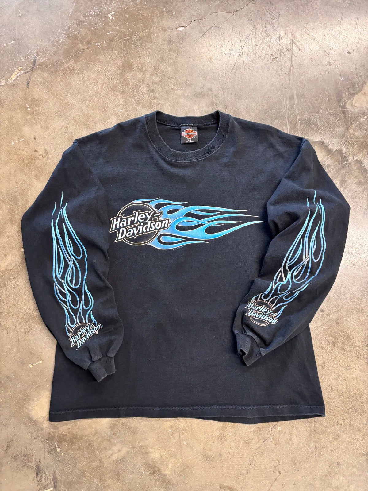 Vintage Harley Davidson Blue Flame long sleeve size large