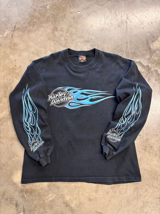 Vintage Harley Davidson Blue Flame long sleeve size large