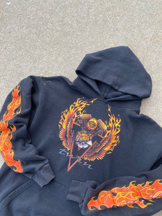 Vintage Harley Davidson Gear Flame Hoodie Size Medium