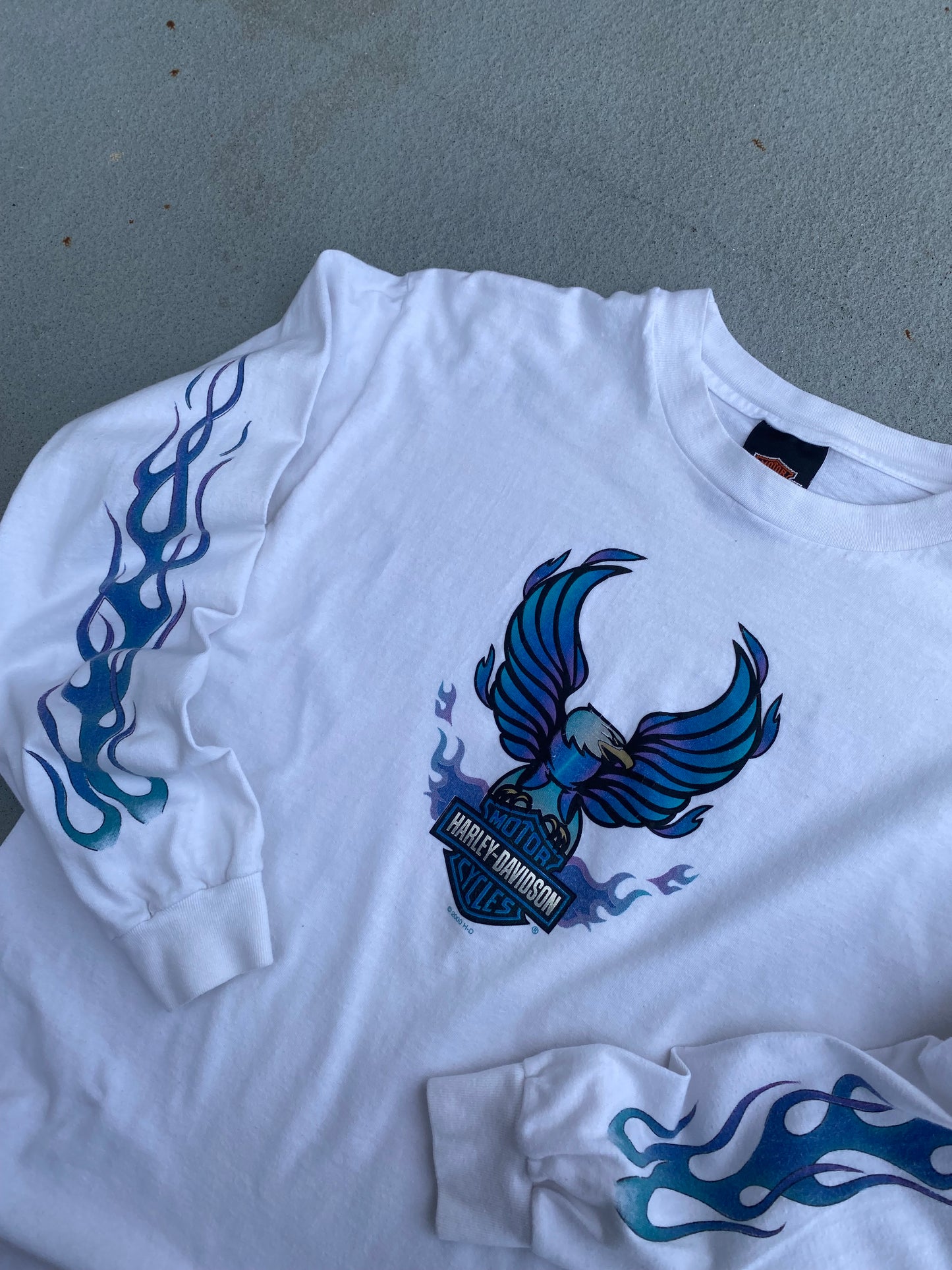 Vintage Harley Davidson Blue Flame Eagle Long sleeve size medium