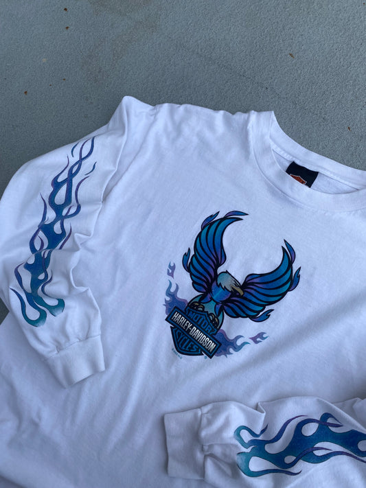 Vintage Harley Davidson Blue Flame Eagle Long sleeve size medium