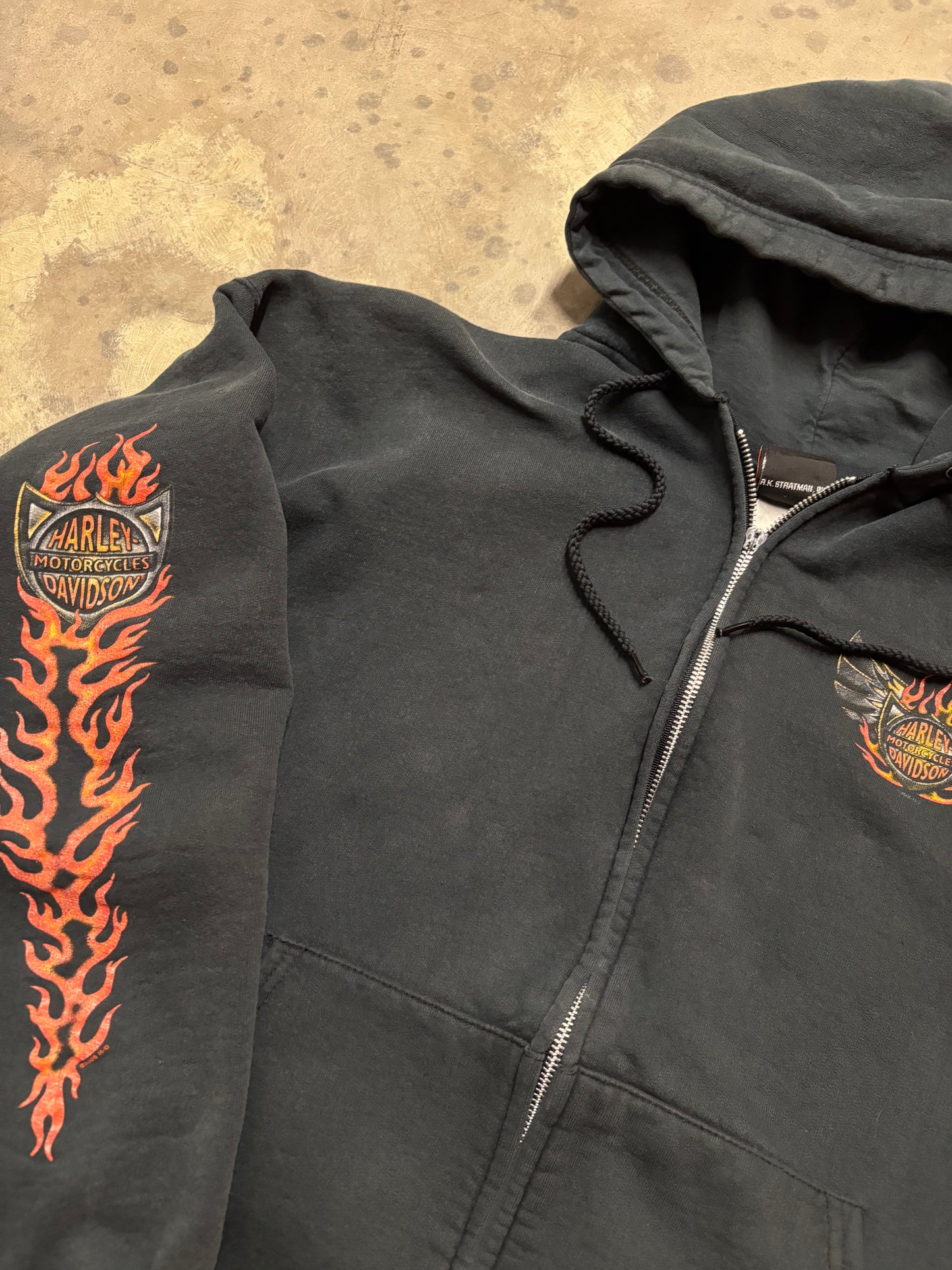 Vintage Harley Davidson flame sleeve zip up hoodie size large