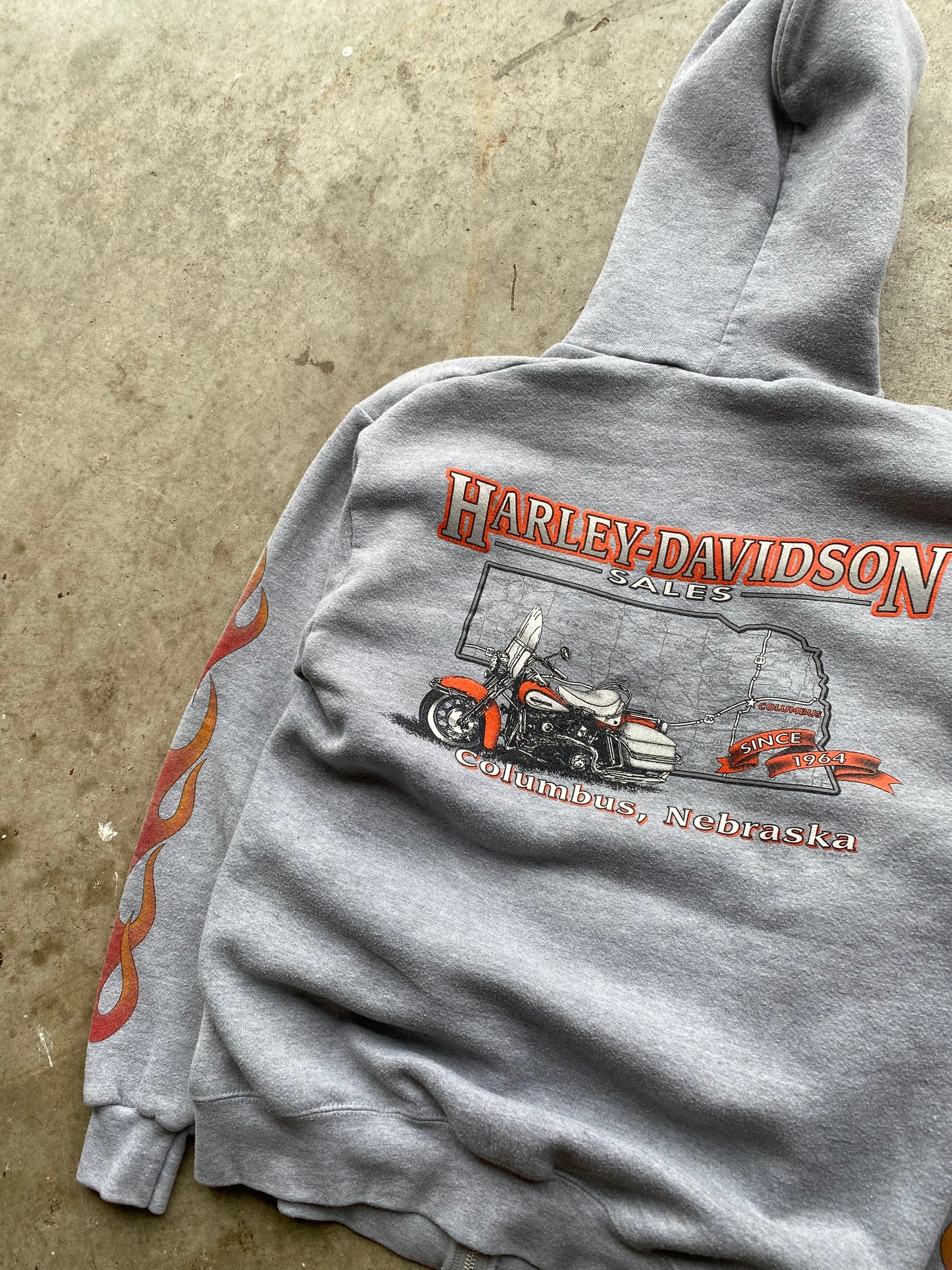 Vintage Harley Davidson Grey Flame zip up size large