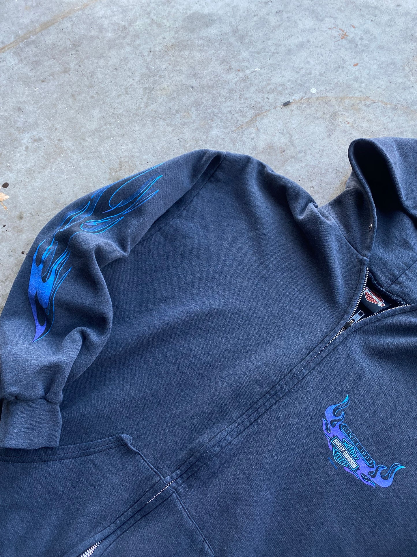 Vintage Harley Davidson Blue Flame  zip Hoodie size extra large