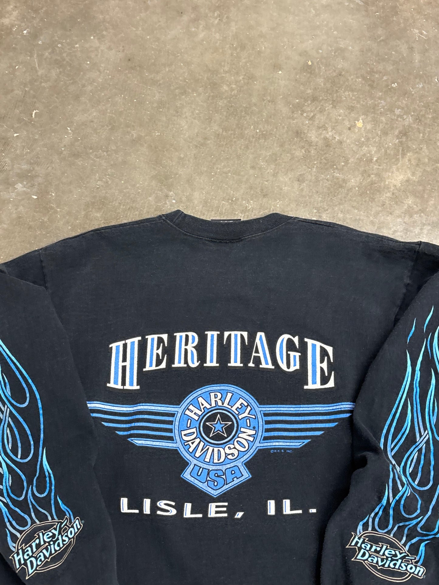 Vintage blue flame long sleeve size medium Harley shirt
