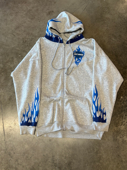 Vintage Harley Davidson Blue flame zip up hoodie size xxxl