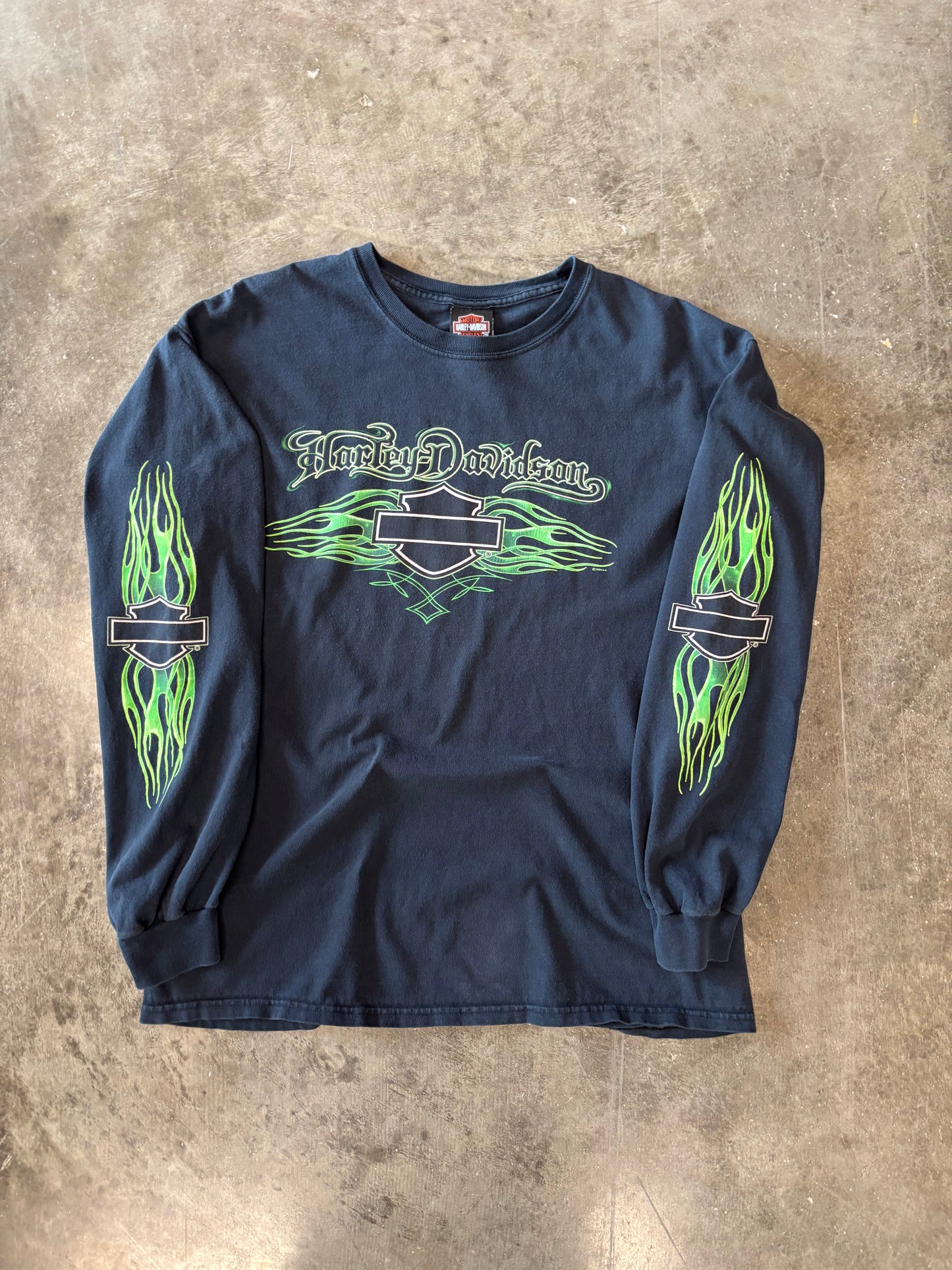 Vintage Harley Davidson Green flame long sleeve size large