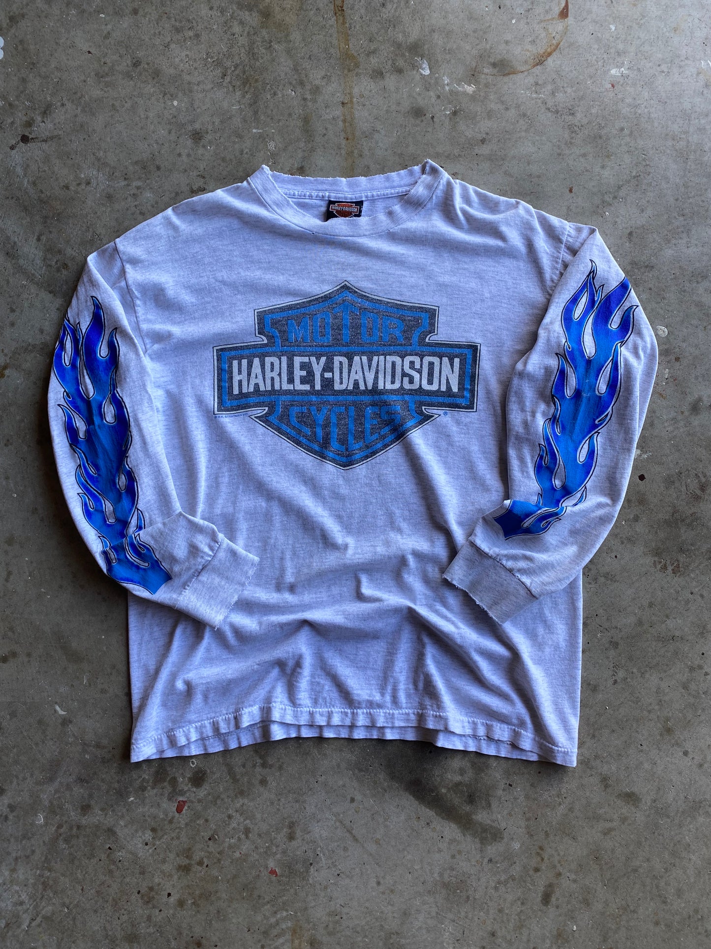 Vintage Harley Davidson Blue Flame Grey Blank Variant size large