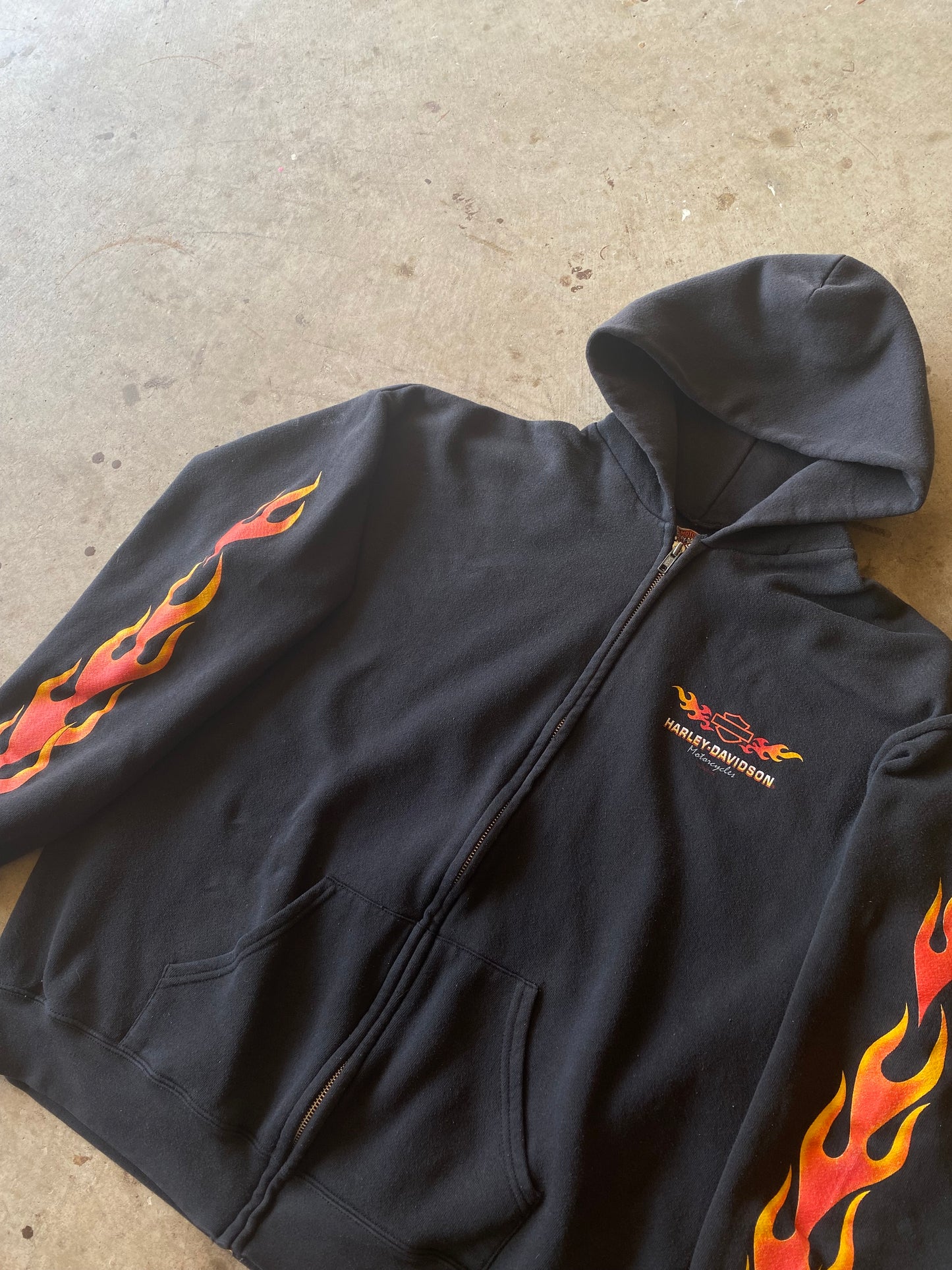 Vintage Harley Davidson Zip Up Flame Hoodie size large