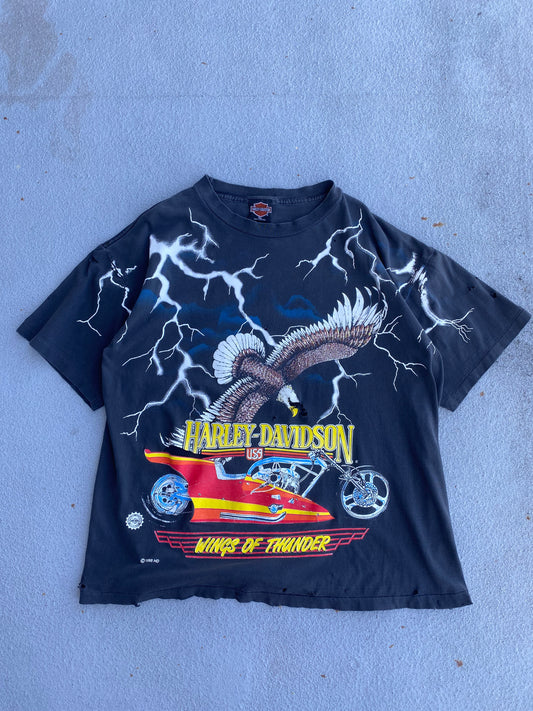 Vintage Super Trashed Harley Lightning Eagle AOP shirt size extra large