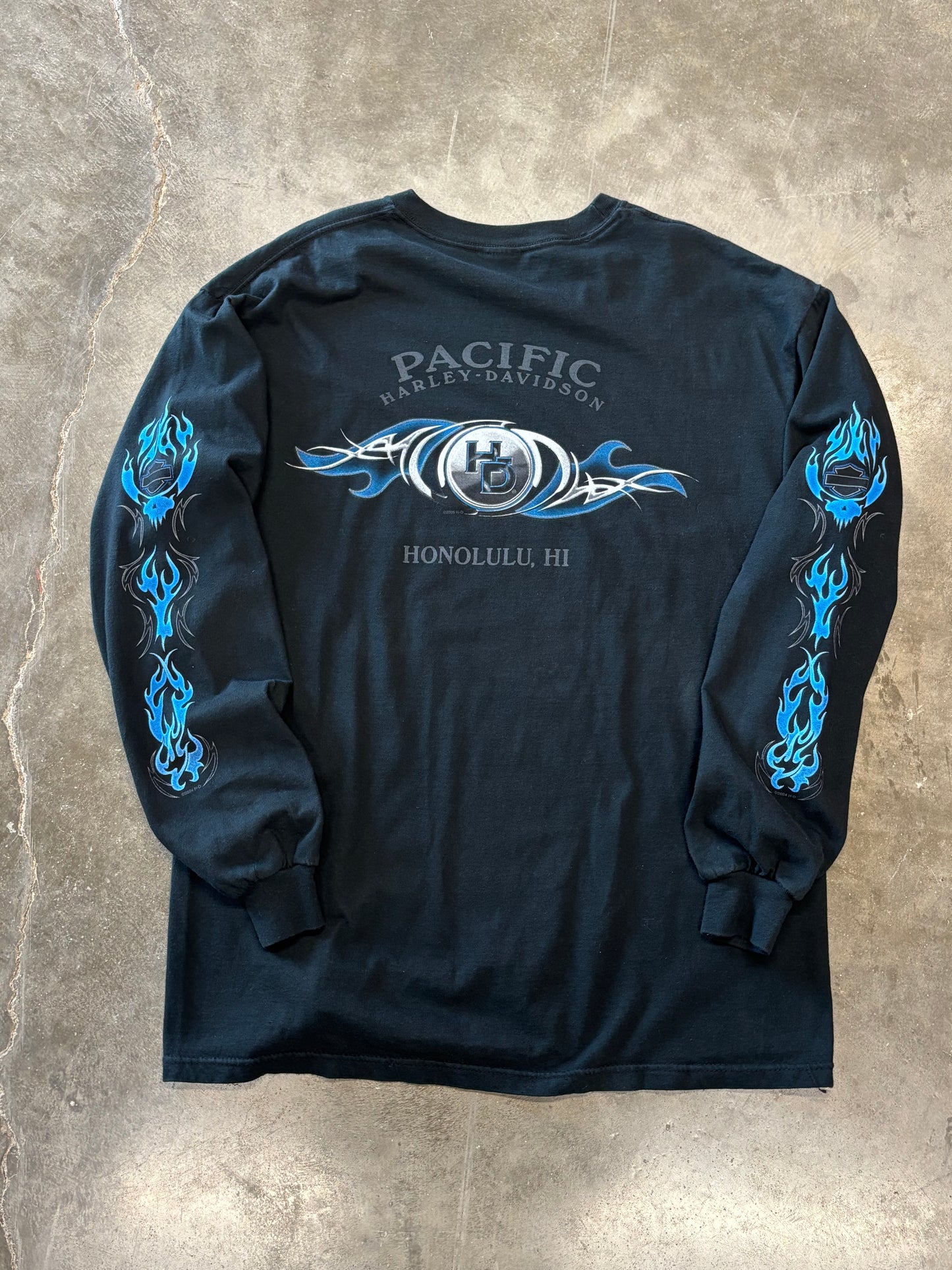 Vintage Harley Davidson blue flame long sleeve size large