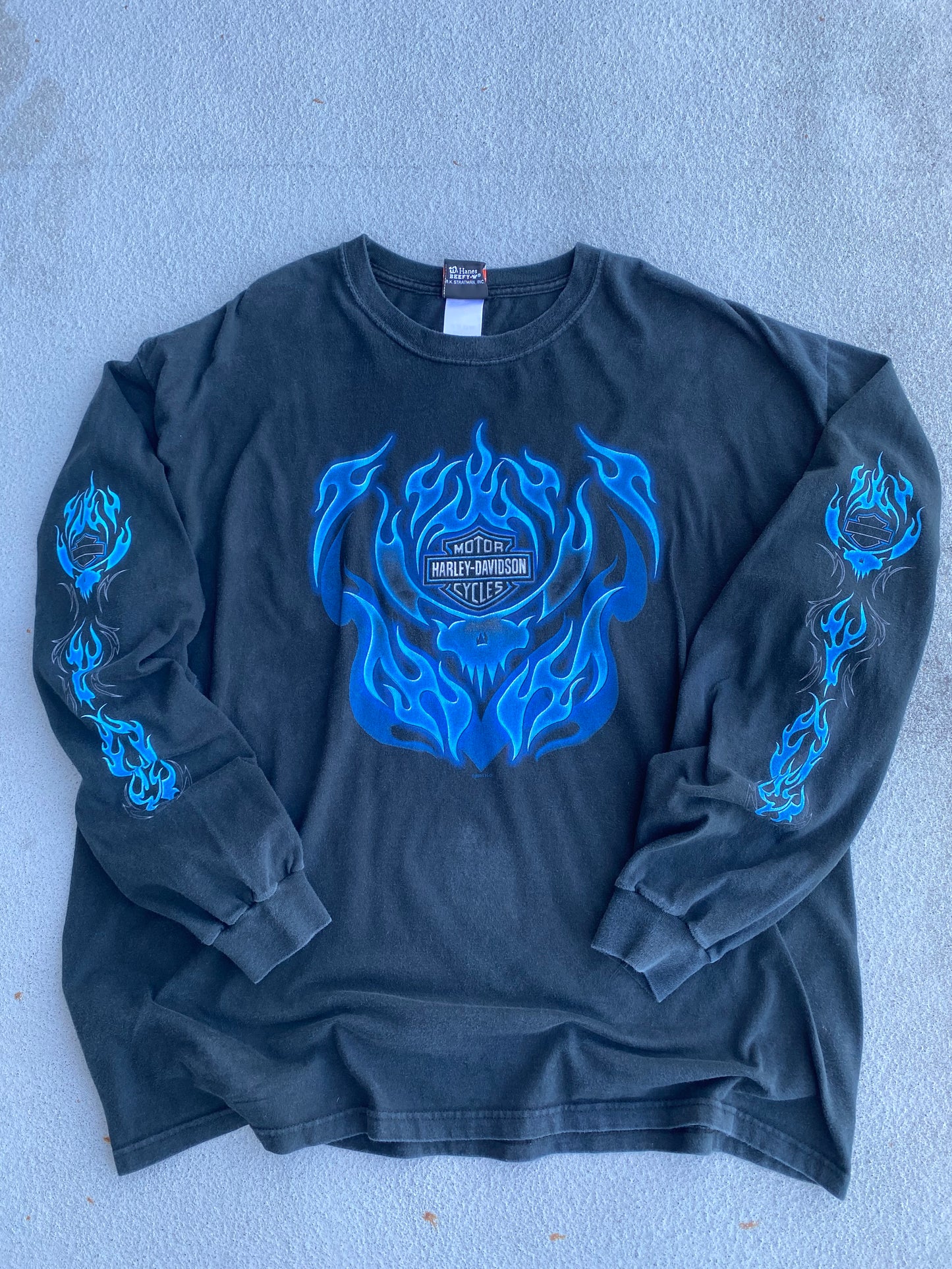 Vintage Harley Blue Flame Skull pile shirt size 2XL