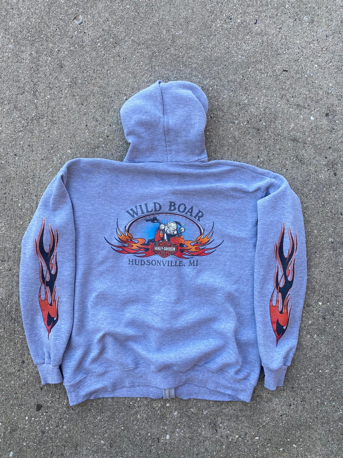 Vintage Harley Davidson flame sleeves zip up hoodie size large