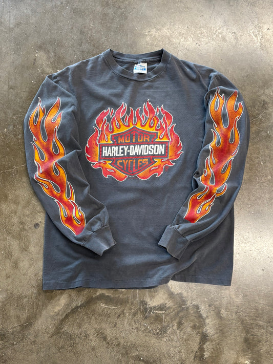 Vintage 80’s Harley Davidson smoked out flame ball long sleeve size large