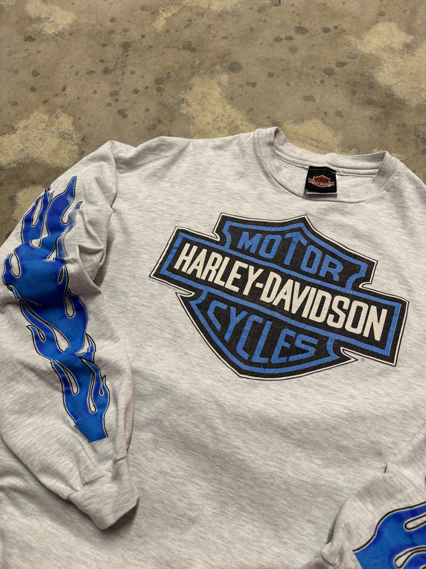 Vintage Harley Davidson blue flame grey blank size xl