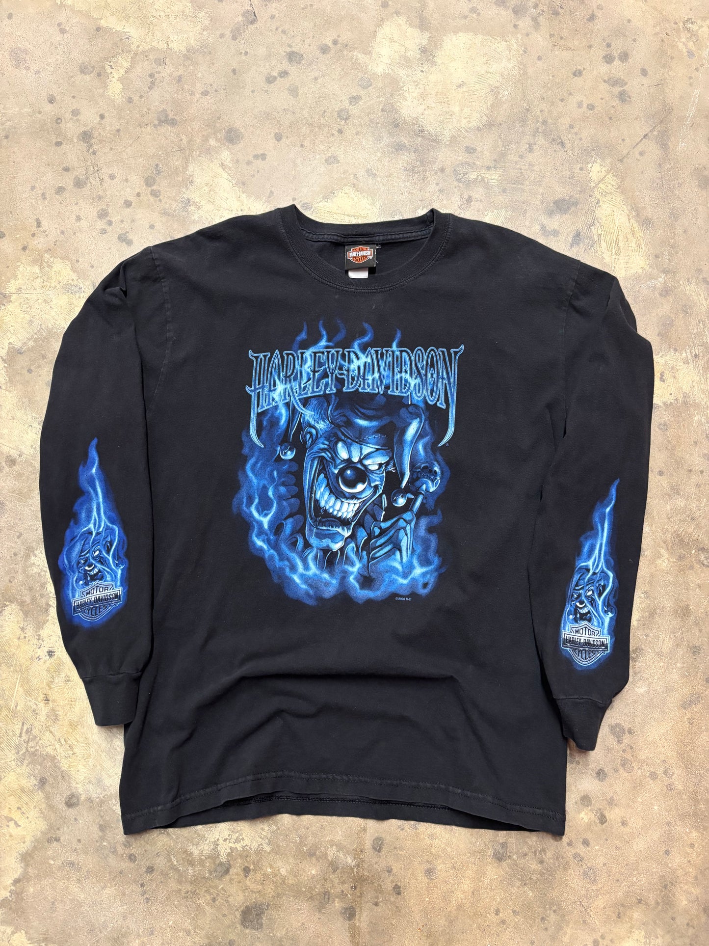 Vintage Harley Davidson blue flame joker long sleeve shirt size XL