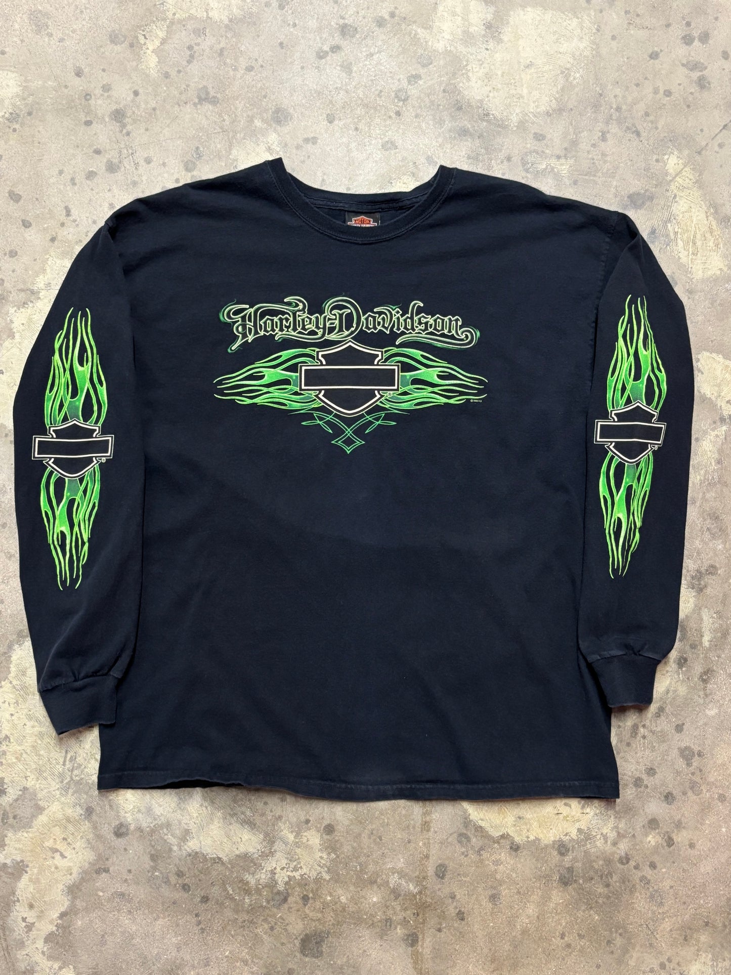 Vintage Harley Davidson Green Flame shirt size extra large long sleeve