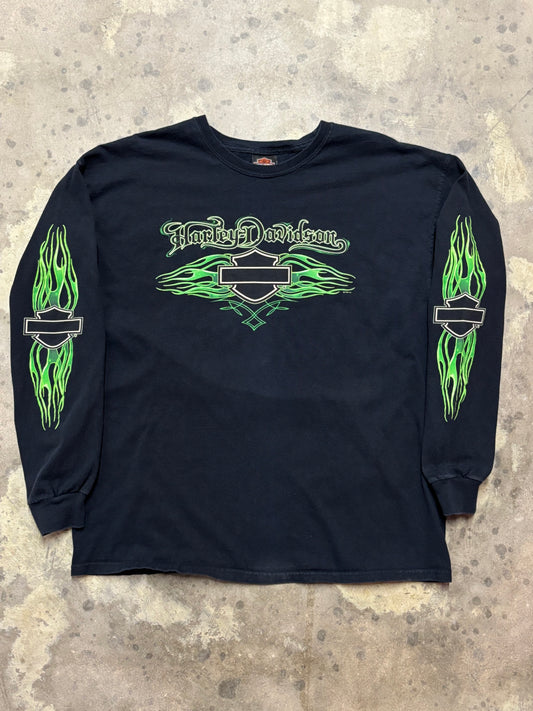 Vintage Harley Davidson Green Flame shirt size extra large long sleeve