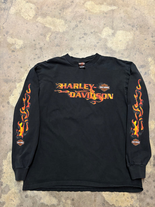 Vintage Harley Davidson orange flame long sleeve shirt size XL