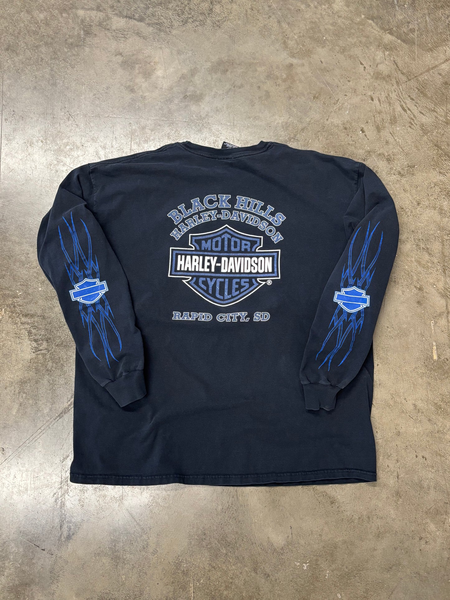 Vintage Harley Davidson blue flame shield long sleeve size xl