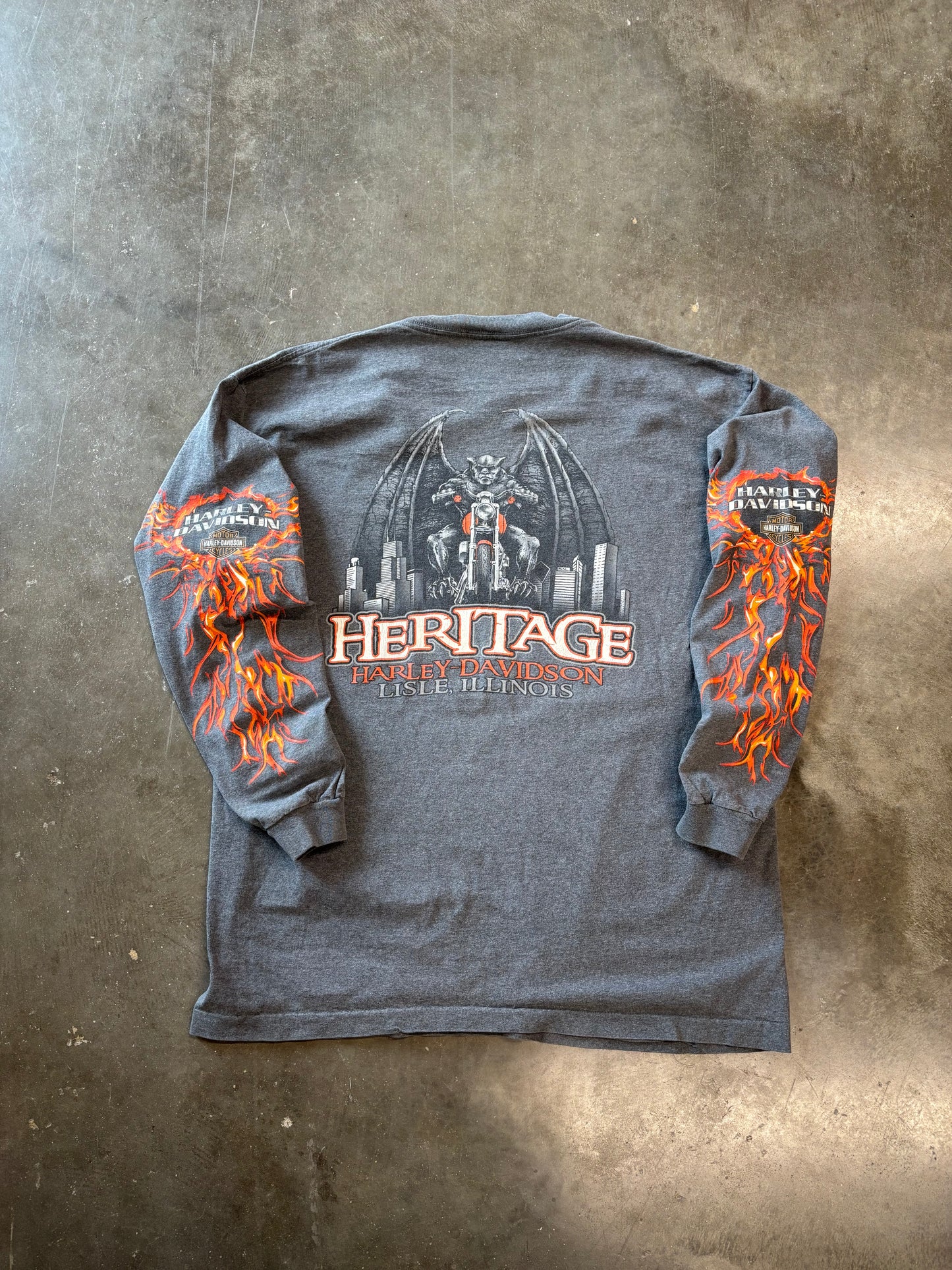 Vintage Harley Davidson Grey flame long sleeve size xl