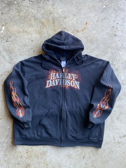 Harley Davidson Flame Zip Up Hoodie Size XXL