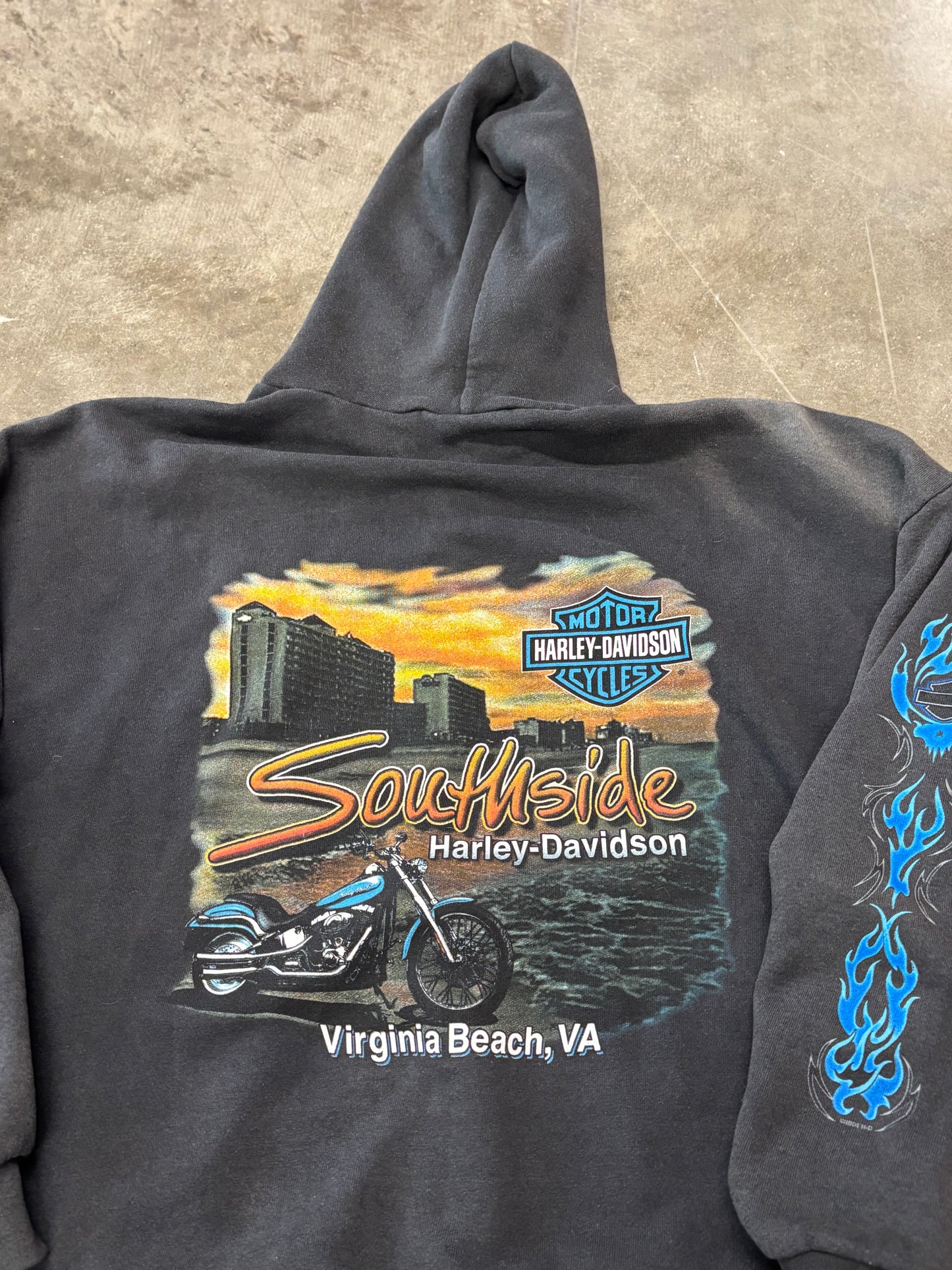Vintage Harley Davidson Blue flame zip up hoodie size xxl