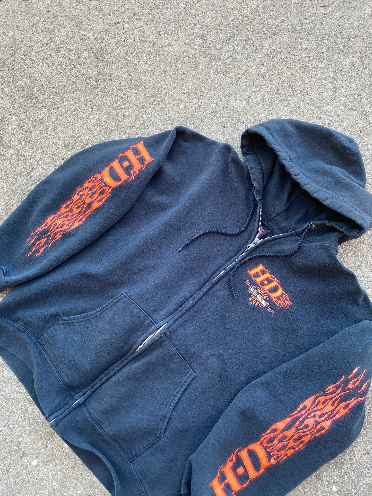 Vintage Harley Davidson Flame sleeve zip up hoodie size medium
